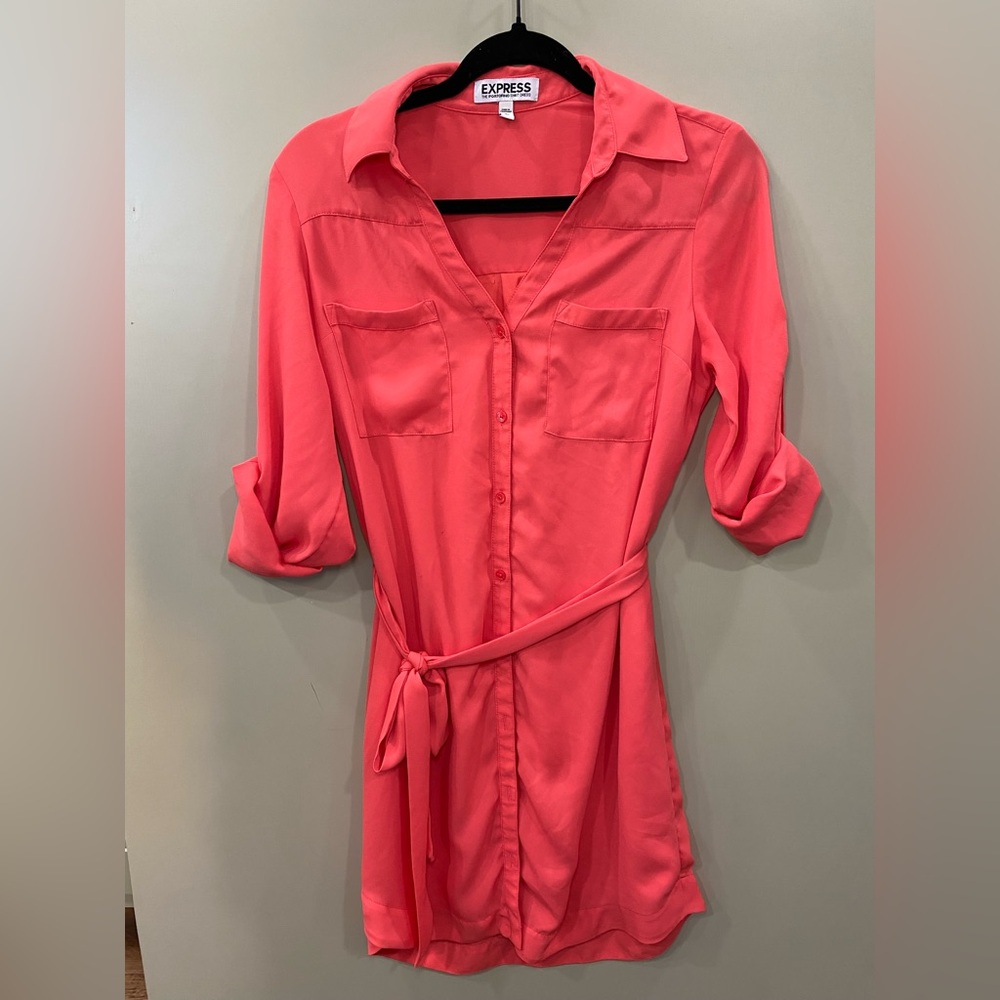 Express Portofino Coral Shirt Dress